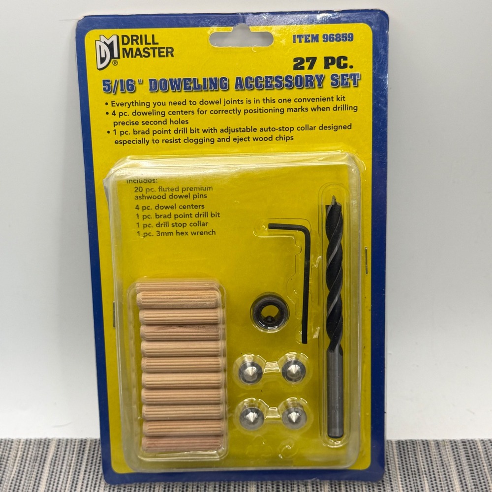 Drill Master 27 Pc 5/16 Doweling Accessory Set Wood Joinery Kit Ashwood Pin